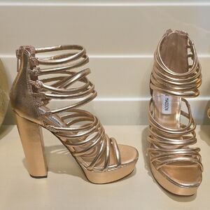 New Steve Madden Metallic Gold Strappy Heels